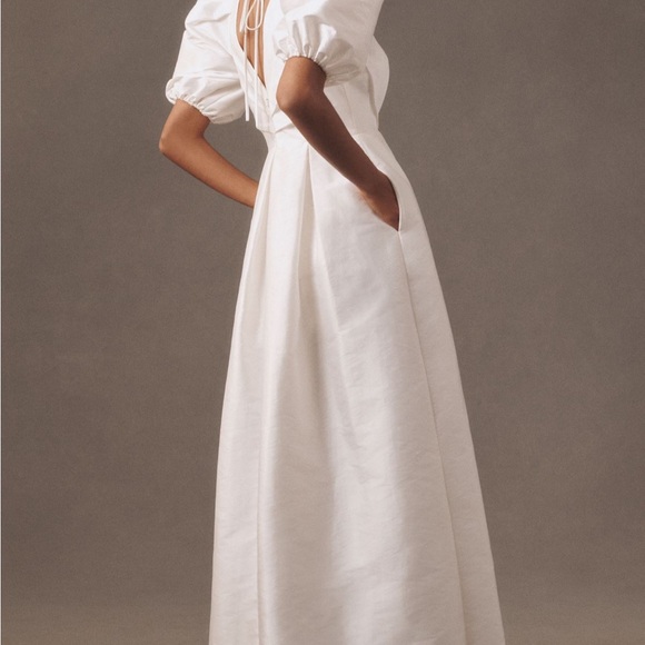 Watters Bungalow Puff-Sleeve Deep-V Taffeta Maxi Dress - Picture 3 of 5